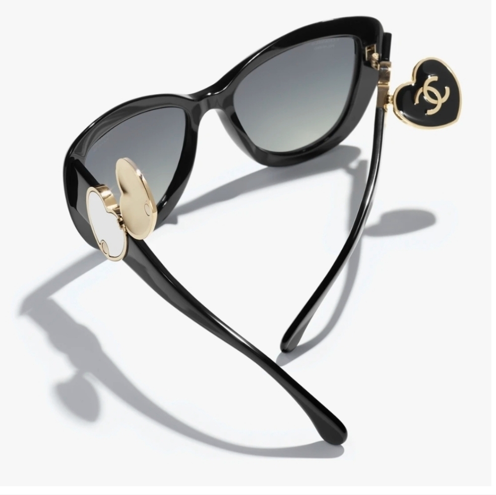 CHANEL Black and Gold Heart Sunglasses
